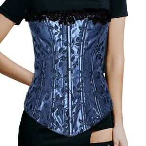 Empire Intimates Satin Blue Floral Lace Up Corset Bustier Sz 32
